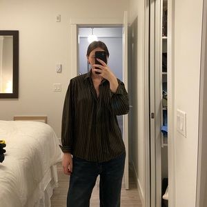 Green & Black Striped Blouse